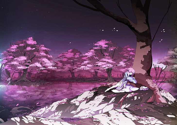 manga, Touhou, Saigyouji Yuyuko, tree, plant, nature, beauty in nature, HD wallpaper