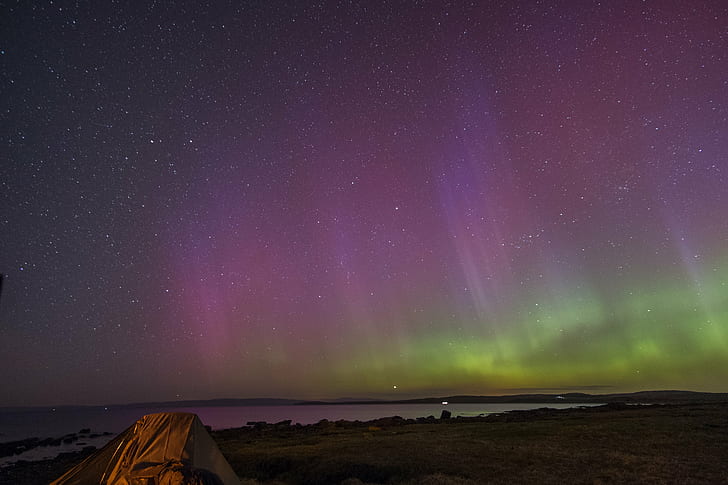 aurora borealis, Camping, Northern Lights, Scotland, River Clyde