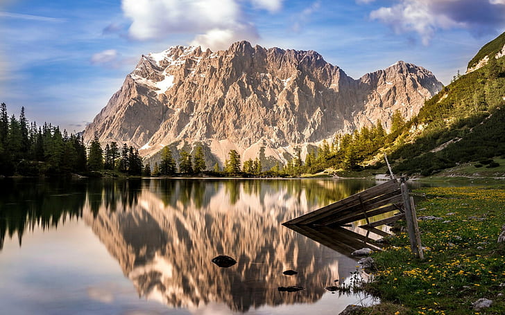 nature, landscape, water, lake, mountains, reflection