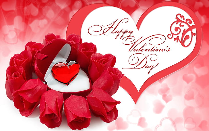 Happy Valentine's Day, red rose flowers, ruby, HD wallpaper
