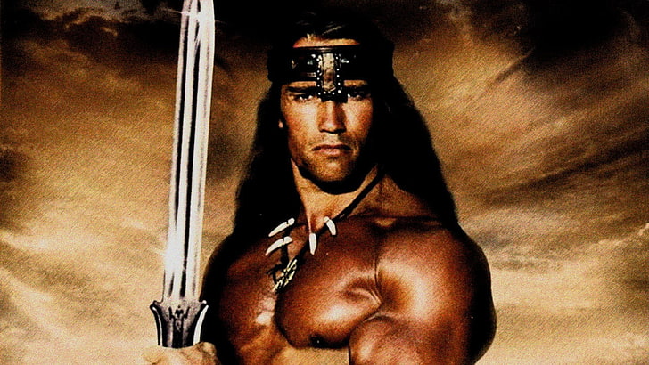 movies, Arnold Schwarzenegger, Conan the Barbarian, sword, one person