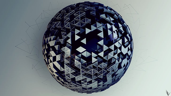 black and gray decorative ball, digital art, sphere, 3D, geometry