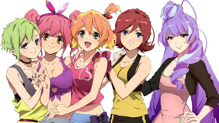 HD wallpaper: Macross, five anime girls, green-red-orange-red and purple  hair female cartoon character | Wallpaper Flare