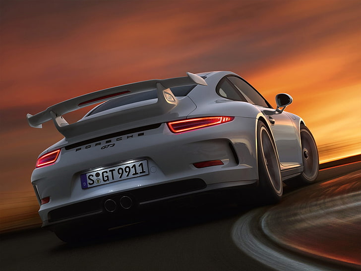 white Porsche 911 GT3 coupe, auto, car, cars, turn, sports Car