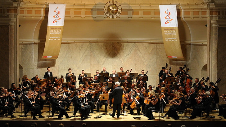 orchestra on stage, london philharmonic orchestra, scene, show