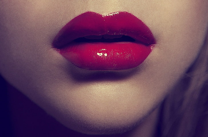 closeup photo of woman put red lipstick, women, face, make-up
