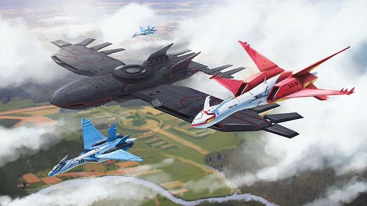 jets, aircraft, anime