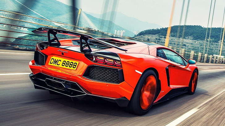 car, Lamborghini, Lamborghini Aventador, road, motion blur