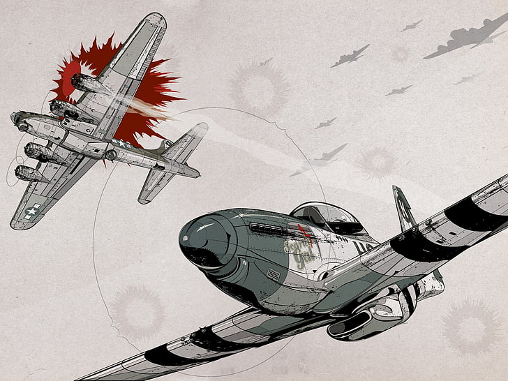 two aircrafts illustration, North American P-51 Mustang, World War II