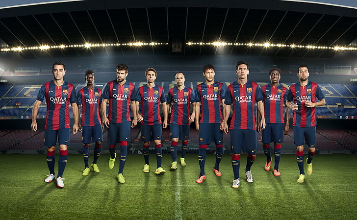 FC Barcelona, Andres Iniesta, Camp Nou, Gerard Pique, Lionel Messi, HD wallpaper