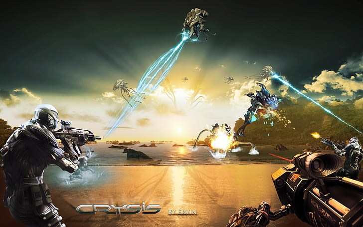 aliens beatch Crysis Video Games Crysis HD Art, war, invasion, HD wallpaper