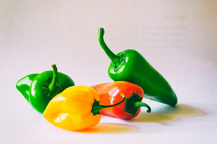 four assorted Bell Pepper vegetables, Hot, Season  four, colorful, HD wallpaper