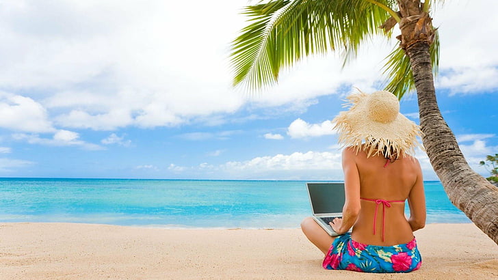 HD wallpaper: babe, beach, bikini, computer, girl, island, ocean, palm, sea  | Wallpaper Flare