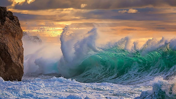 wave, sky, sea, water, wind wave, ocean, shore, sunlight, cloud, HD wallpaper