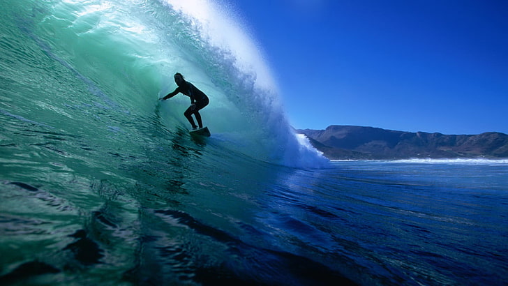 black surfboard, surfing, sea, surfers, sports, water, adventure, HD wallpaper