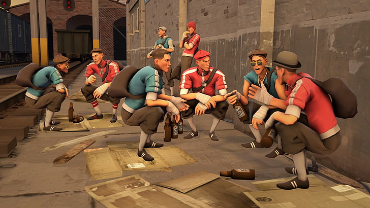 sitting men painting, Team Fortress 2, group of people, full length, HD wallpaper