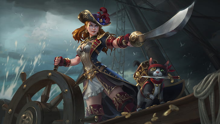 HD wallpaper: Girl, Night, Cat, Ship, Pirate, Red, Art, Pirates,  Illustration | Wallpaper Flare