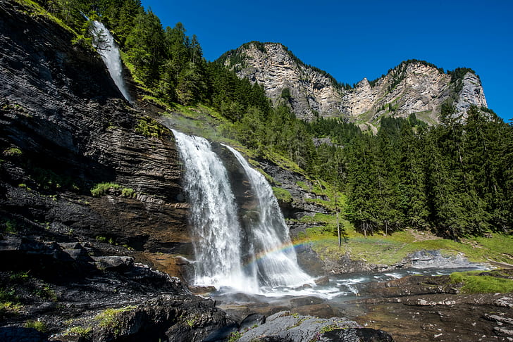 photography of waterfalls under blue sky, 02, 02, Cascade, du