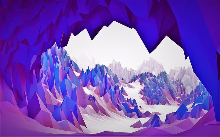 purple and white illustration, abstract, 3D, cave, bright, blue