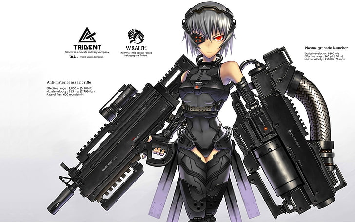 anime girls, original characters, weapon, GiA, machine gun, HD wallpaper