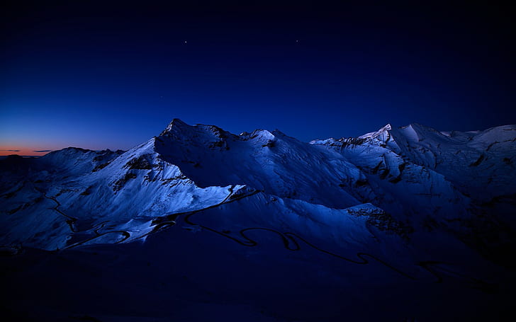 Night Mountain Snow HD, fault block mountain, nature, HD wallpaper