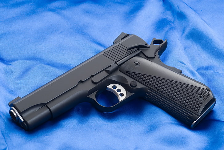 black semi-automatic pistol, Gun, Trunk, Background, Weapons