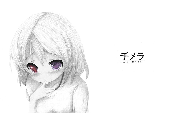 original characters, white hair, Chimera, white background