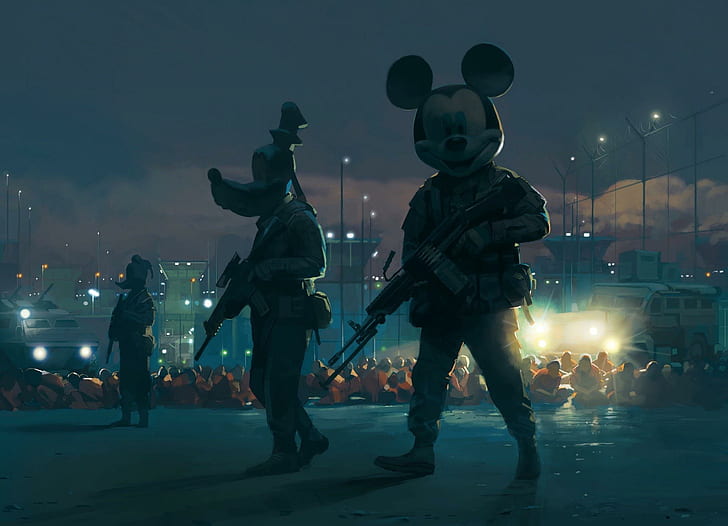 Disney, Mickey Mouse, Donald Duck, Goofy, gun, HD wallpaper
