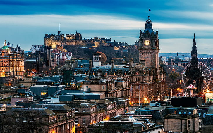Wonderful View Of Edinburgh Hdr, ancient, lights, castle, amusement park, HD wallpaper