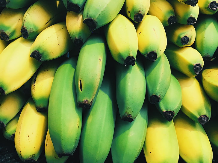 ripe banana, bananas, fruits, many, food, yellow, freshness, organic