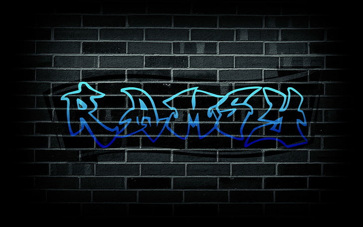 black, white, blue, wall, urban, illuminated, brick wall, wall - building feature, HD wallpaper
