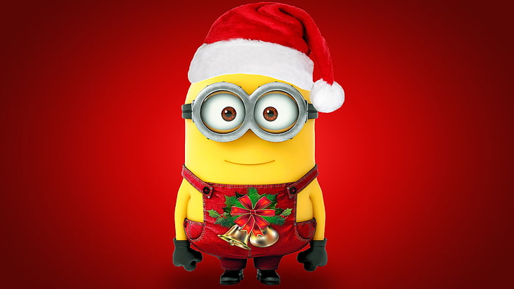 Despicable Me, Christmas, minions, red background, colored background, HD wallpaper