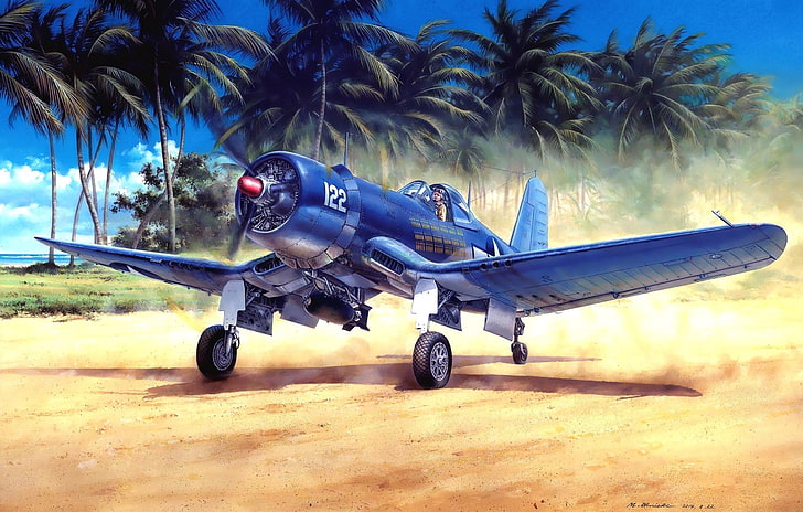 fighter, painting, piston, WW2, Chance Vought, US NAVY, USMC, HD wallpaper