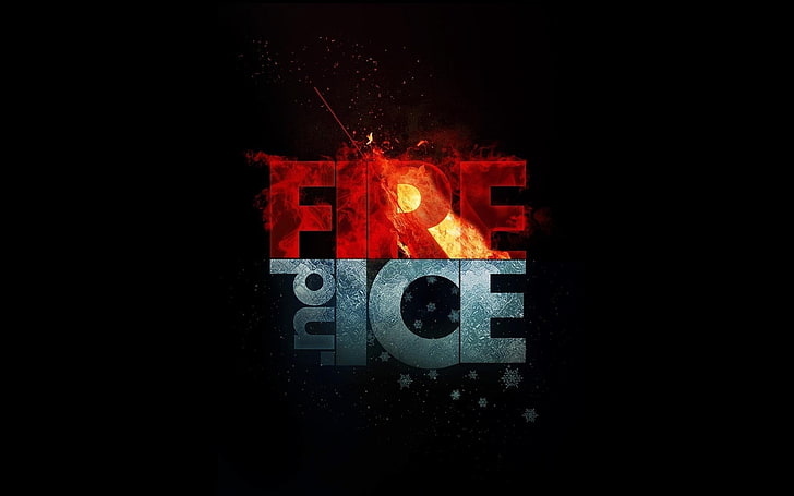 Fire and Ice wallpaper, minimalism, black, dark, typography, close-up, HD wallpaper