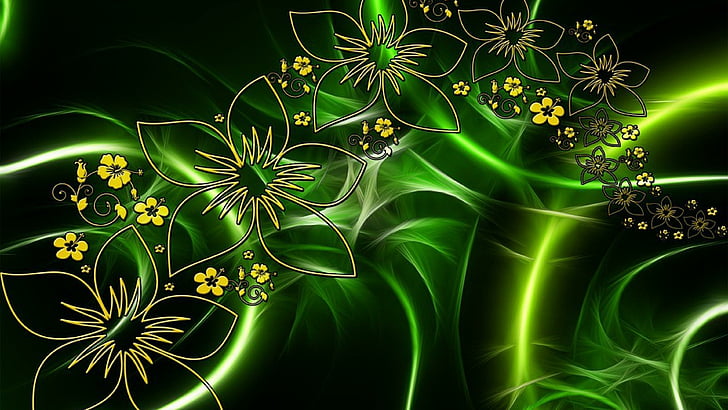 digital art, flowers, green, flora, fractal art, leaf, vision, HD wallpaper