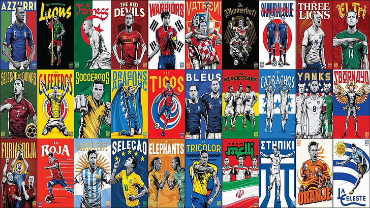 assorted-title poster lot collage, soccer, players, nations, FIFA World Cup, HD wallpaper