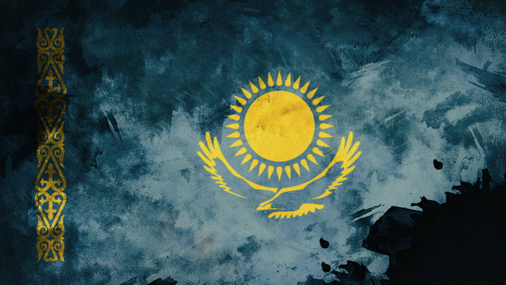 Kazakhstan, grunge, flag, HD wallpaper