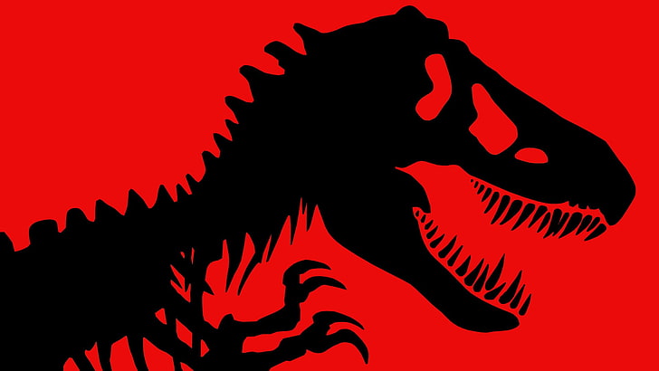 jurassic park, red, animal, silhouette, no people, animal themes, HD wallpaper