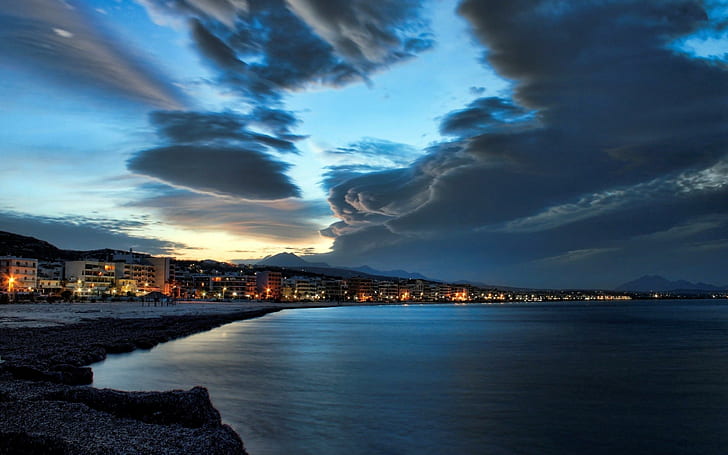 Rethymno, lights, greece, beaches, nature, beautiful, water, crete, HD wallpaper