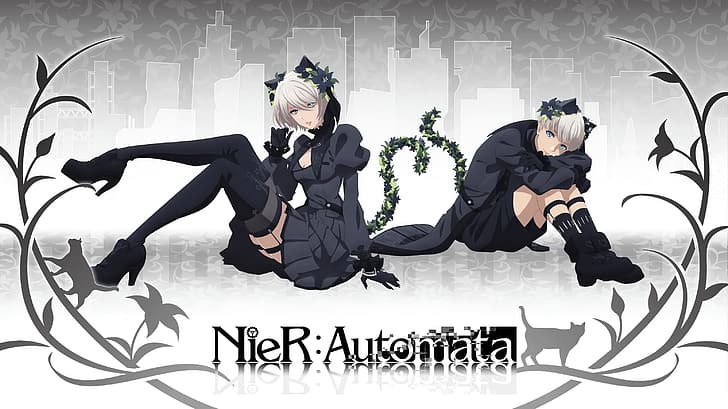 Nier: Automata, 2B (Nier: Automata), 9S (Nier: Automata), black dress, HD wallpaper