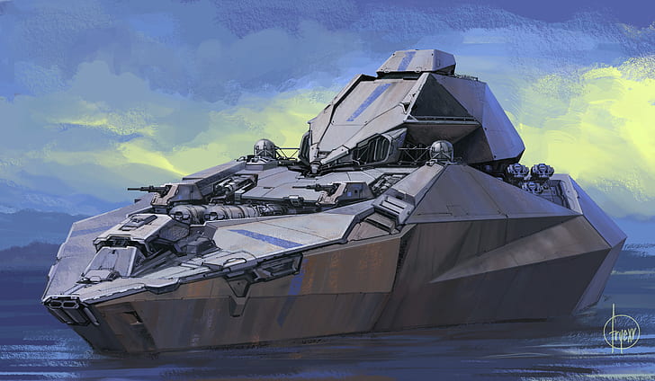 futuristic, artwork, ship, Battleship