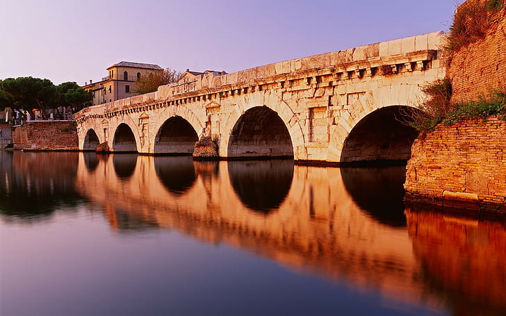 ponte d'augusto, rimini, bridge, reflection, Italy