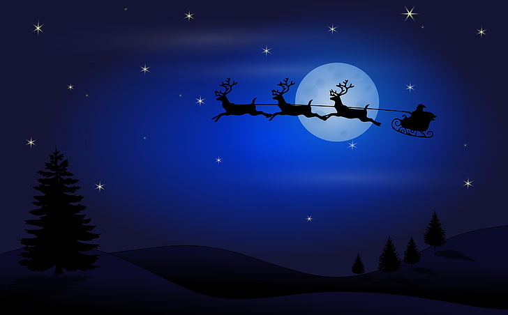 Christmas Eve 2015, Santa Claus wallpaper, Holidays, Moon, Night, HD wallpaper