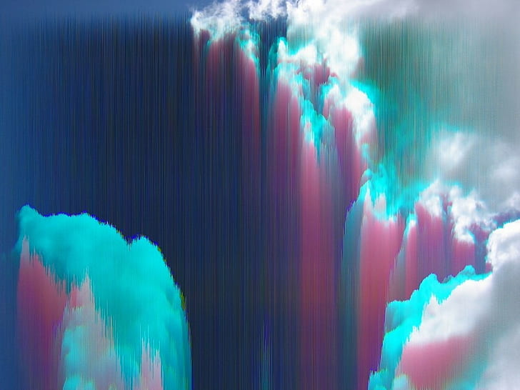 white clouds, pixel sorting, anaglyph 3D, multi colored, panoramic, HD wallpaper