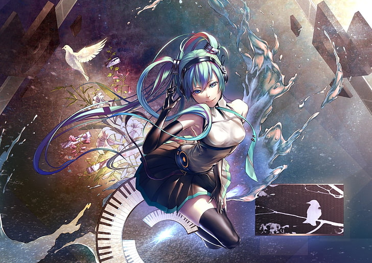 blue-haired female anime character illustration, Hatsune Miku
