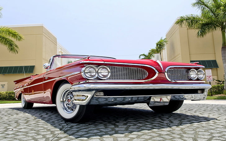 red convertible coupe, Pontiac, car, old car, red cars, Oldtimer, HD wallpaper