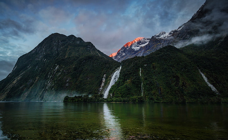 Bowen Falls, volcano and lake, Oceania, New Zealand, Sound, milford, HD wallpaper