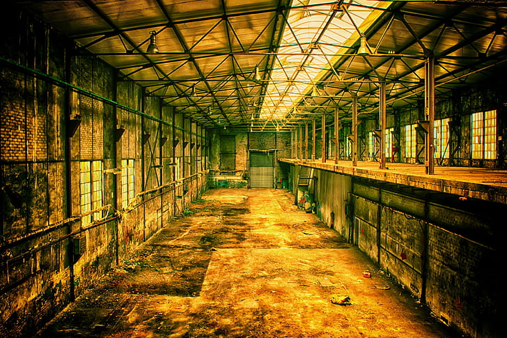 building, decay, empty, factory, hall, industrial plant, industry, HD wallpaper