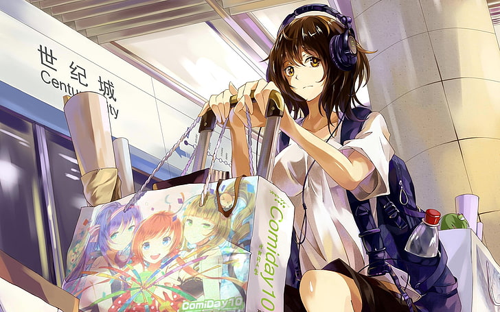 female anime character, anime girls, headphones, schoolgirl, real people, HD wallpaper