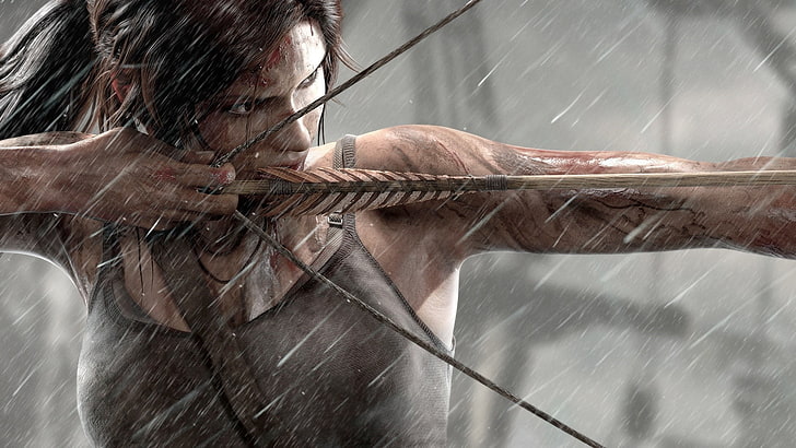 Tomb Raider illustration, archer, hair bows, hunter, one animal
